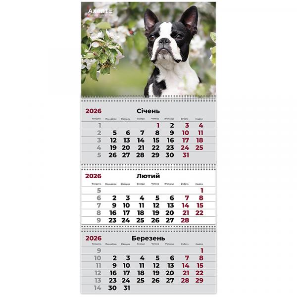 Календар настінний квартальний 2026 р.,3 пр. Dogs 2