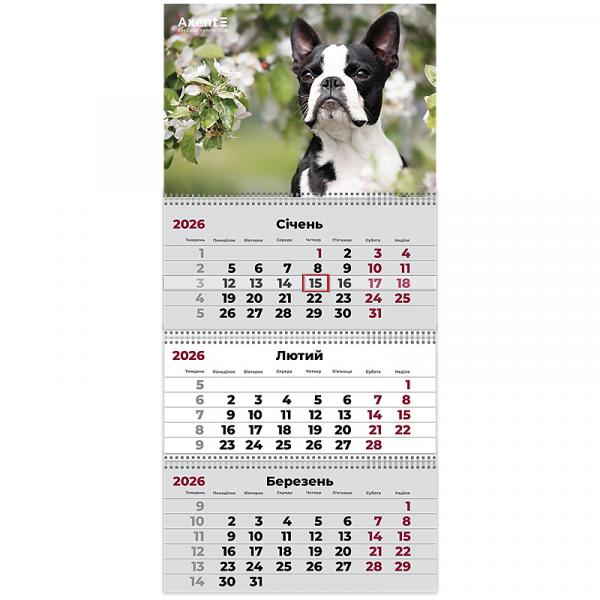 Календар настінний квартальний 2026 р.,3 пр. Dogs 2