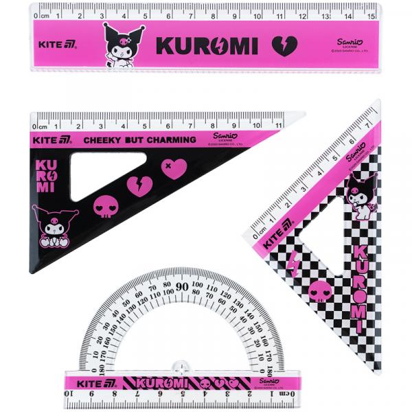 Набір: лінійка 15 см, 2 косінця, транспортир, з принтом HK