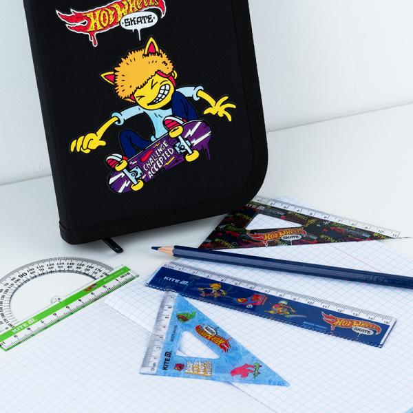 Набір: лінійка 15 см, 2 косінця, транспортир, з принтом HW