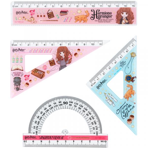 Набір: лінійка 15 см, 2 косінця, транспортир, з принтом HP
