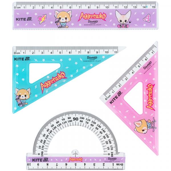Набір: лінійка 15 см, 2 косінця, транспортир, з принтом AR