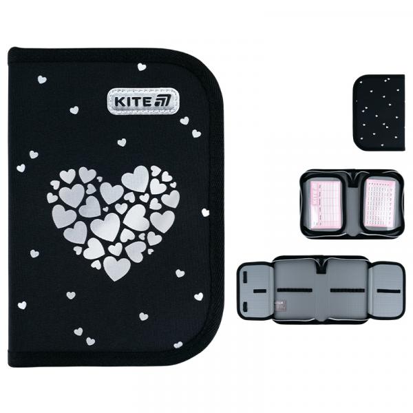 Пенал Kite 1 від., 2 відв., без наповнення 622 Black&Silver