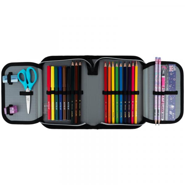 Пенал Kite 1 від., 2 відв., з наповненням 622H Black&Silver
