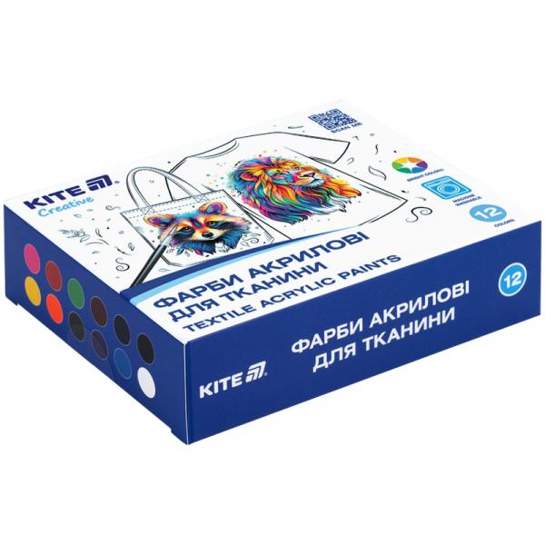 Фарби акрилові для тканини, 12 кольорів, 20 мл,Kite Creative