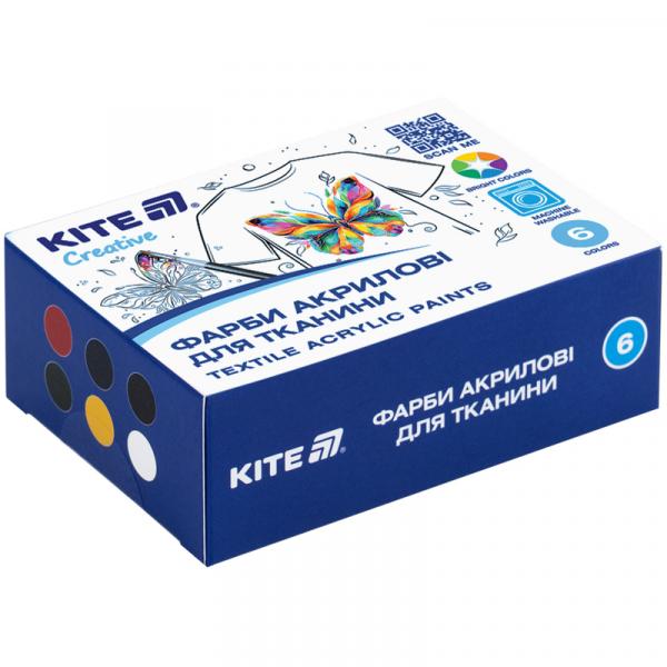 Фарби акрилові для тканини, 6 кольорів, 20 мл, Kite Creative
