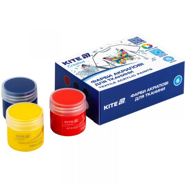 Фарби акрилові для тканини, 6 кольорів, 20 мл, Kite Creative