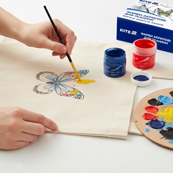 Фарби акрилові для тканини, 6 кольорів, 20 мл, Kite Creative