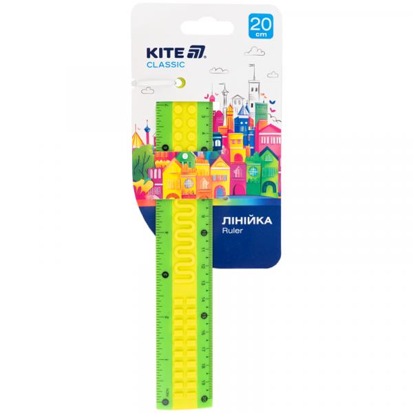 Лінійка пластикова 20см Kite Classic, зелено-жовта