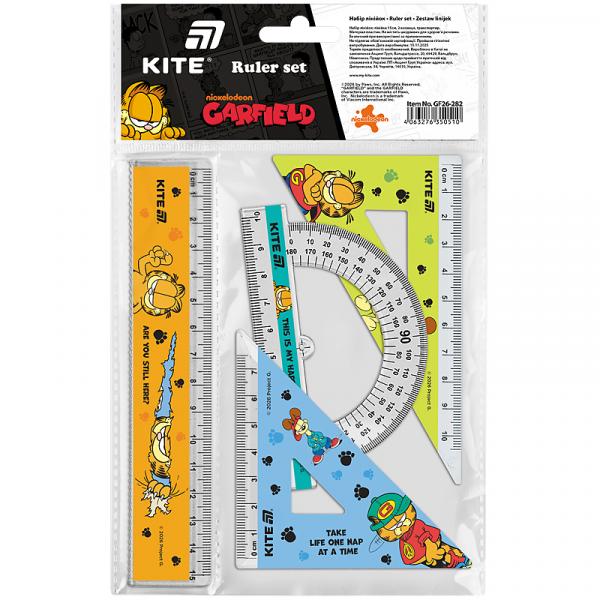 Набір: лінійка 15 см, 2 косінця, транспортир, з принтом GF