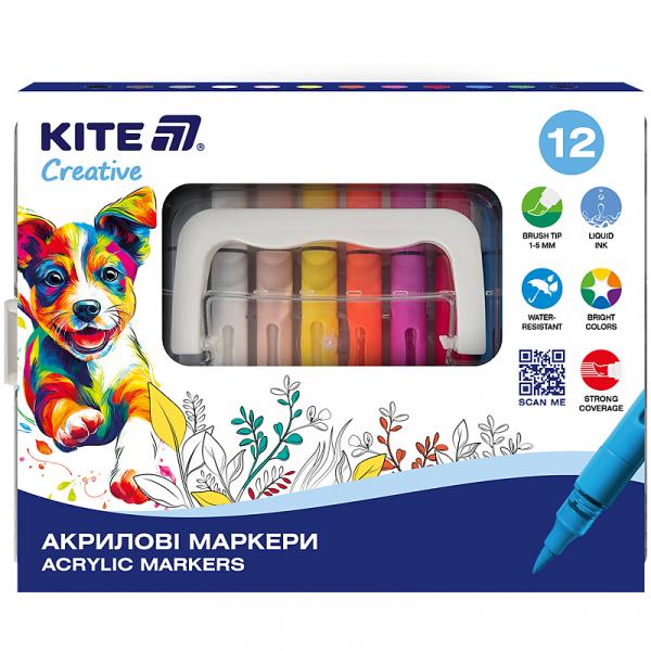 Маркери акрилові з рідкими чорнилами, 12шт Kite Creative
