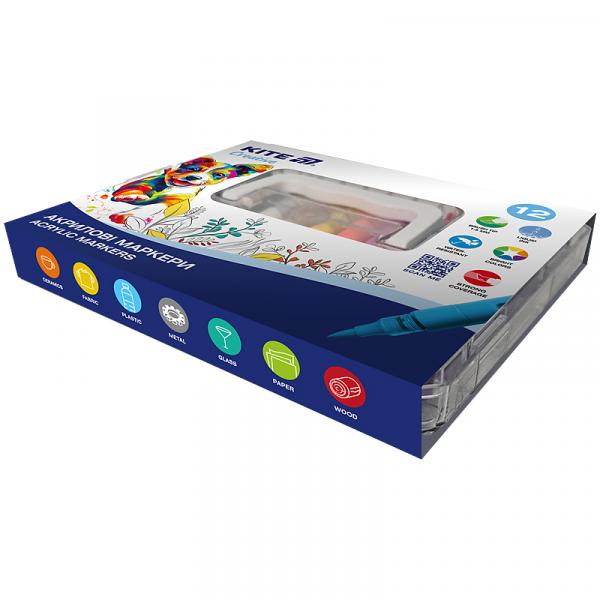 Маркери акрилові з рідкими чорнилами, 12шт Kite Creative