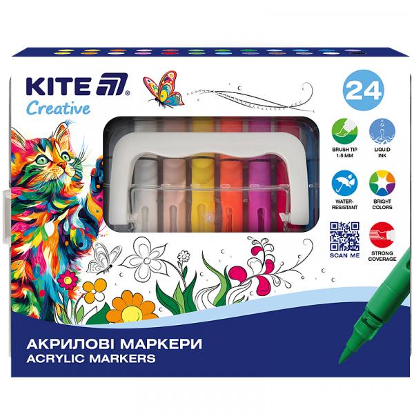Маркери акрилові з рідкими чорнилами, 24шт Kite Creative