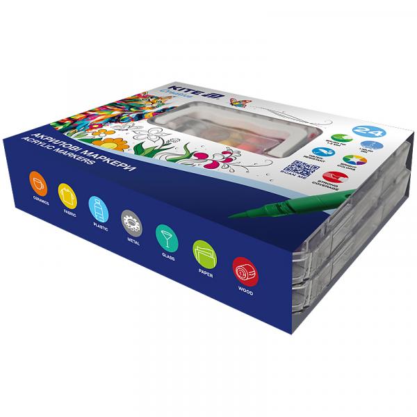 Маркери акрилові з рідкими чорнилами, 24шт Kite Creative