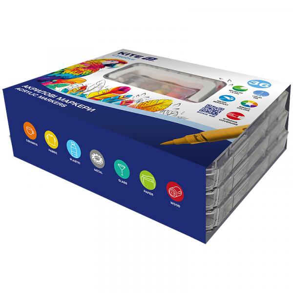 Маркери акрилові з рідкими чорнилами, 36шт Kite Creative