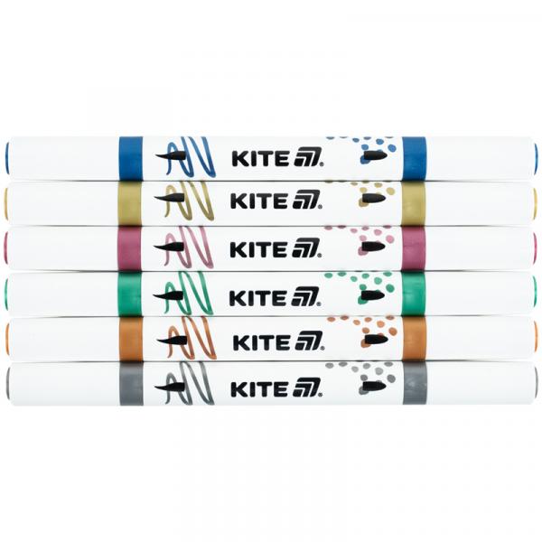 Маркери акрилові двосторонні, 6шт металік Kite Creative