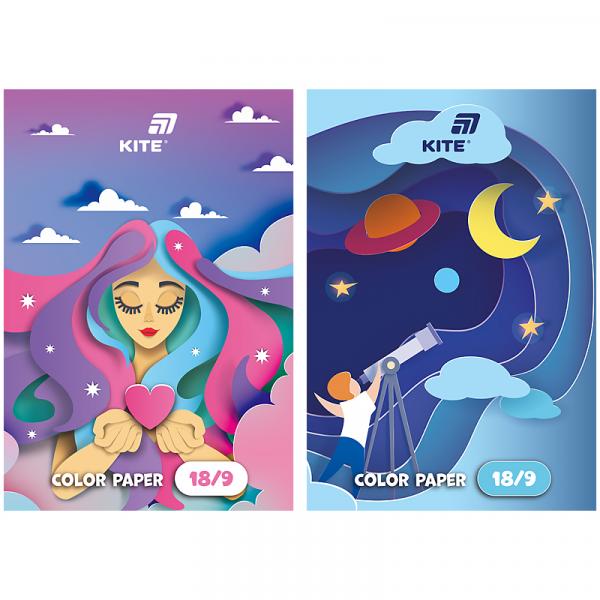 Папір кольоровий одностор. А4 (18 арк/ 9 кол), скоба, Kite