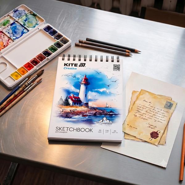 Скетчбук для акварелі, A5, 20 арк., спіраль, Kite Creative