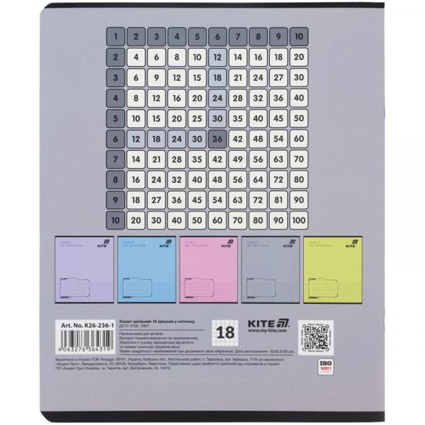 Зошит 18 арк., кл., софт тач + УФ лак, Kite One color