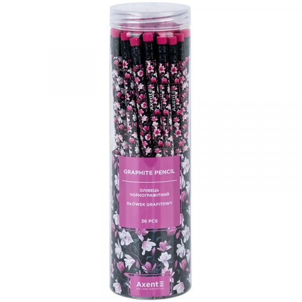 Олівець графітний Axent 9009, HB, туба, Floral Black