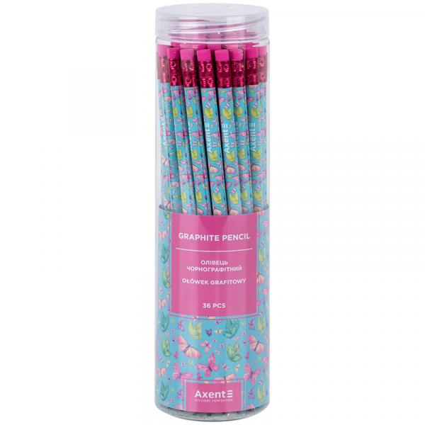 Олівець графітний Axent 9009, HB, туба, Summer Butterly