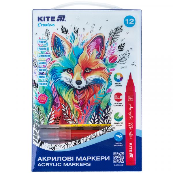Маркери-пензлики акрилові, набір 12шт, Kite Creative