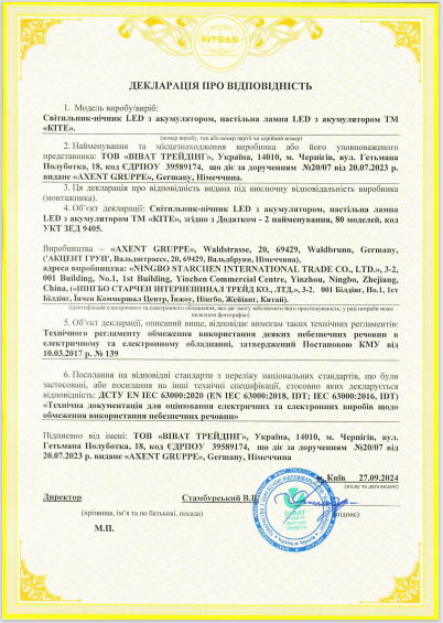 Декларація про відповідність - світильники RoHS