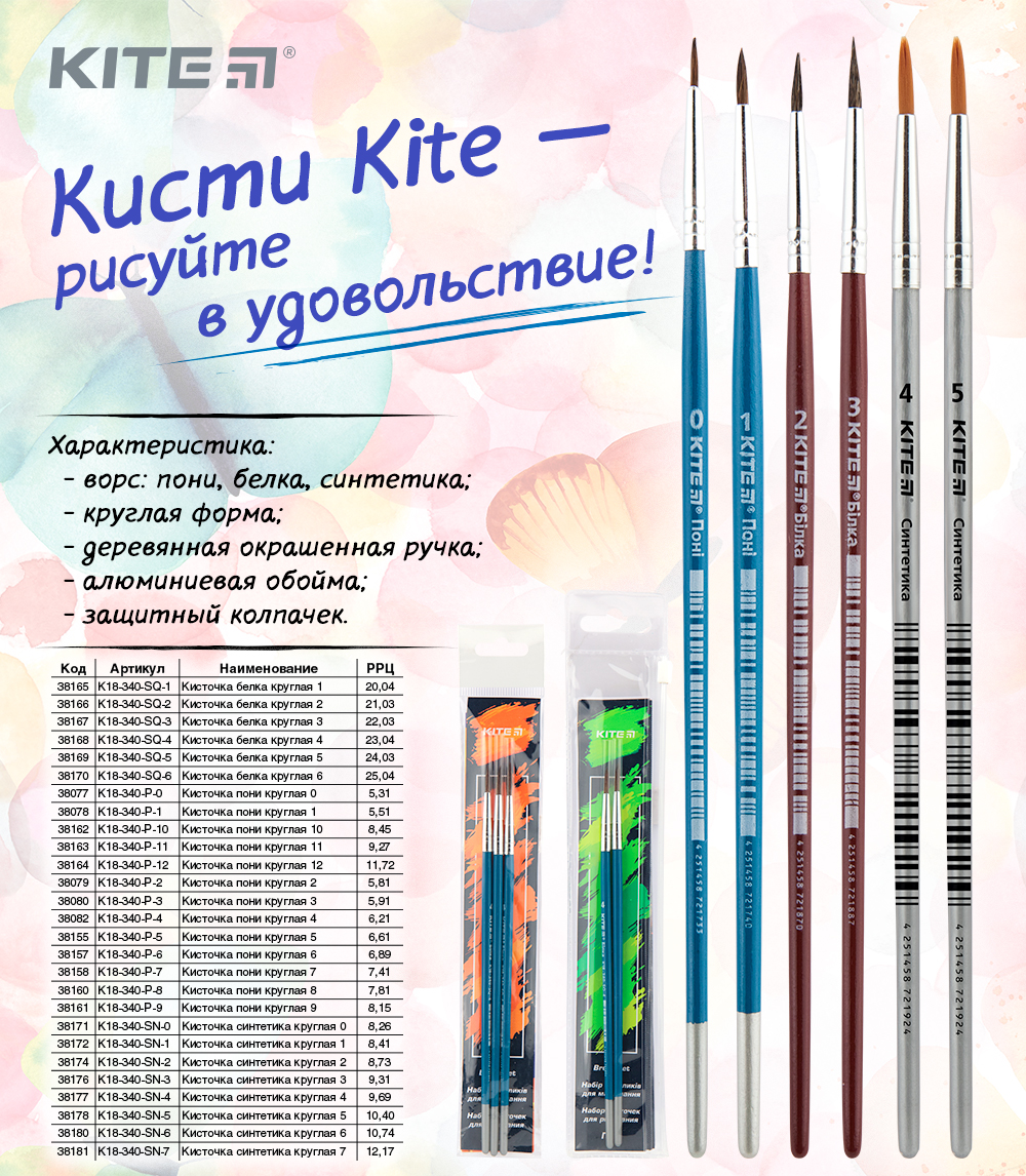 Пензлі для малювання Kite, рос., РРЦ